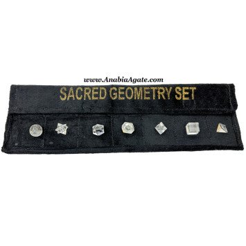 Crystal Quartz 7pcs Sacred Geometry Set with Velvet Purse - Healing Crystals and Stones Kit