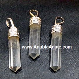 Crystal Quartz Cap Pencil Pendants - Unique Handcrafted Jewelry