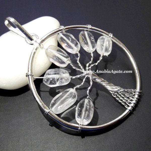 Crystal Quartz Chips Tree Metal Pendants