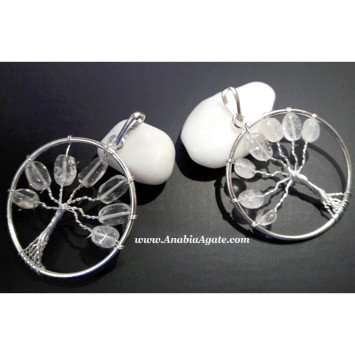 Crystal Quartz Chips Tree Metal Pendants