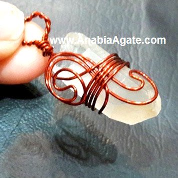 Crystal Quartz Copper Wire Wrapped Pencil Pendant - Handcrafted Jewelry