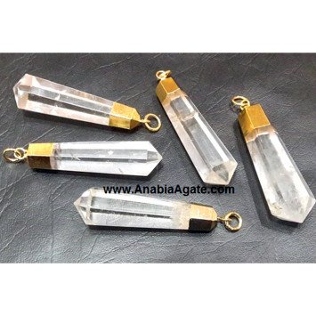 Crystal Quartz Electroplated Faceted Pencil Pendants | Unique Jewelry