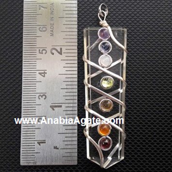 Crystal Quartz Flat Stick Chakra Wire Wrapped Pendant - Handcrafted Healing Jewelry