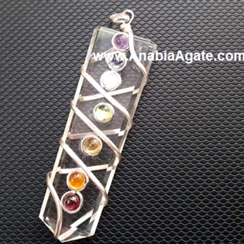 Crystal Quartz Flat Stick Chakra Wire Wrapped Pendant - Handcrafted Healing Jewelry