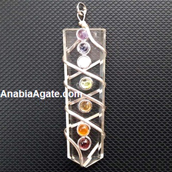 Crystal Quartz Flat Stick Chakra Wire Wrapped Pendant - Handcrafted Healing Jewelry