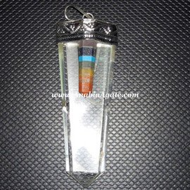Crystal Quartz Flat Stick Pendant with Chakra Bonded Pencil | Healing Crystal Necklace
