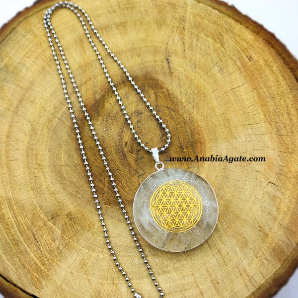 Crystal Quartz Flower of Life Pendant | Engraved Healing Jewelry