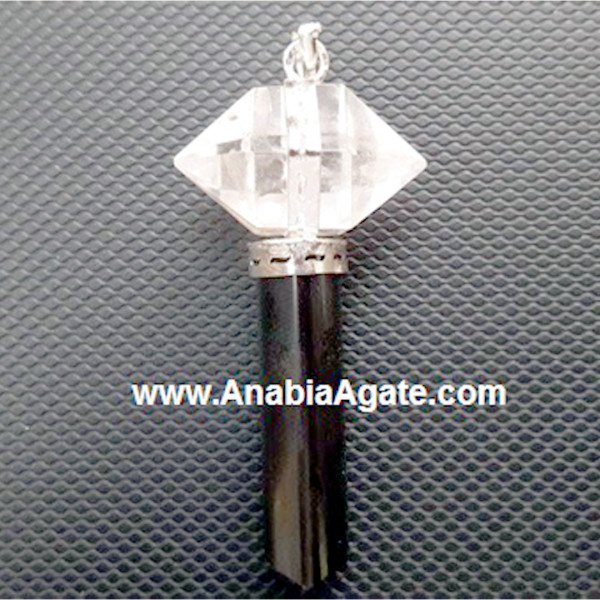 Crystal Quartz Herkimer With Black Tourmaline Pencil Pendant