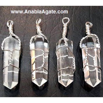 Crystal Quartz Silver Wire Wrapped Pencil Pendant | Handmade Natural Stone Jewelry