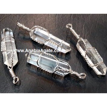 Crystal Quartz Silver Wire Wrapped Pencil Pendant | Handmade Natural Stone Jewelry