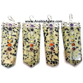 Dalmatian Jasper Flat Stick Pendant with Chakra Cabs