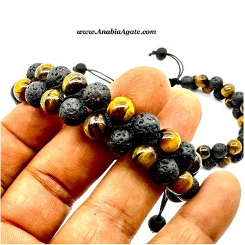 Double Layer Lava Stone & Tiger Eye Power Bracelet
