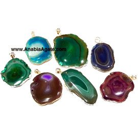Dyed Agate Slice Silver Electroplated Pendants - Unique Jewelry Pieces