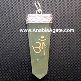 Green Aventurine Engraved OM Flat Stick Pendant | Handcrafted Gemstone Jewelry