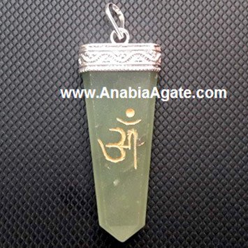 Green Aventurine Engraved OM Flat Stick Pendant | Handcrafted Gemstone Jewelry