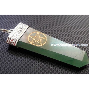 Green Aventurine Engraved Star Flat Stick Pendant - Natural Gemstone Jewelry