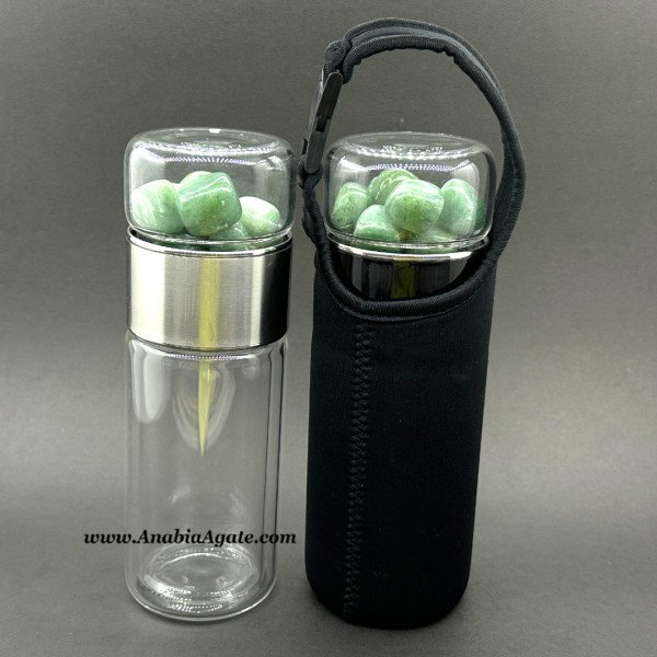 Green Aventurine Tumbled Water Bottle - Energize Your Hydration