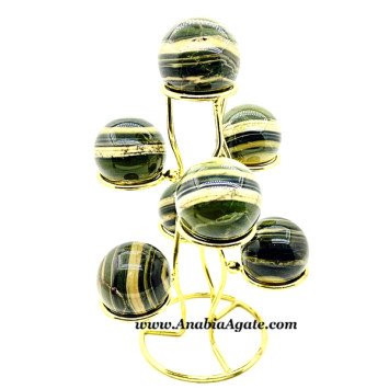 Green Banded Recolite Gemstone Balls - Unique Decorative Orbs