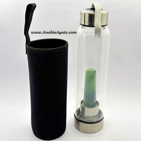 Green Fluorite Obelisk Infused Water Bottle - Crystal Healing Wellness