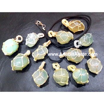 Green Onyx Netted Tumble Pendants with Cord | Handcrafted Gemstone Jewelry
