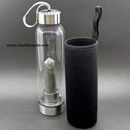 Grey Aventurine Obelisk Infused Water Bottle - Natural Healing Crystal Elixir