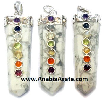 Howlite Flat Stick Pendant with Chakra Cabs | Beautiful Handcrafted Jewelry