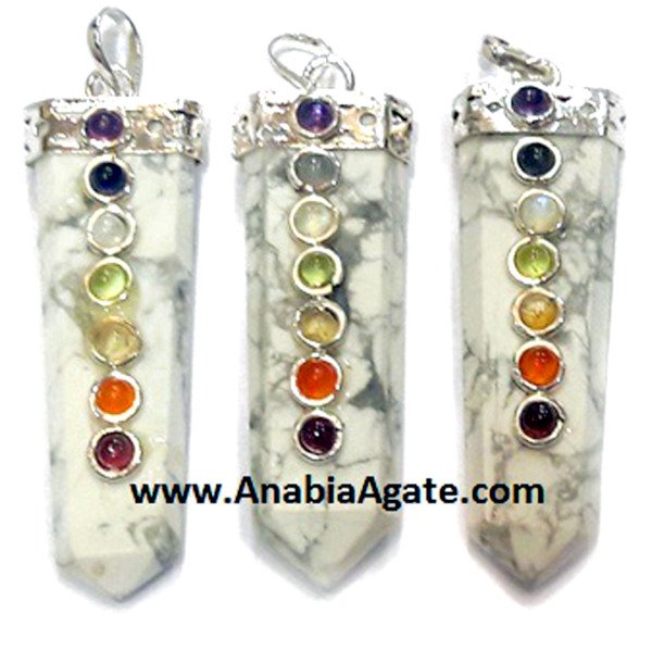 Howlite Flat Stick Pendant with Chakra Cabs | Beautiful Handcrafted Jewelry