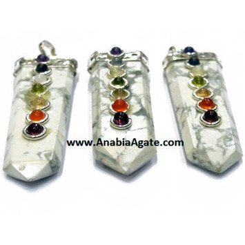 Howlite Flat Stick Pendant with Chakra Cabs | Beautiful Handcrafted Jewelry