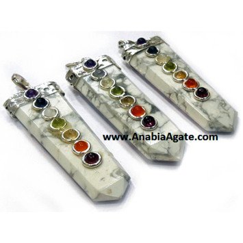 Howlite Flat Stick Pendant with Chakra Cabs | Beautiful Handcrafted Jewelry