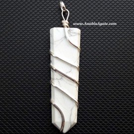 Howlite Wire Wrapped Flat Stick Pendant