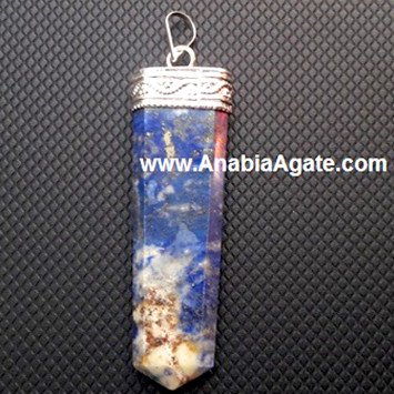 Lapis Lazuli Engraved OM Flat Stick Pendant | Handcrafted Jewelry