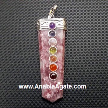 Lepidolite Chakra Flat Stick Pendant - Balancing Energy and Harmony