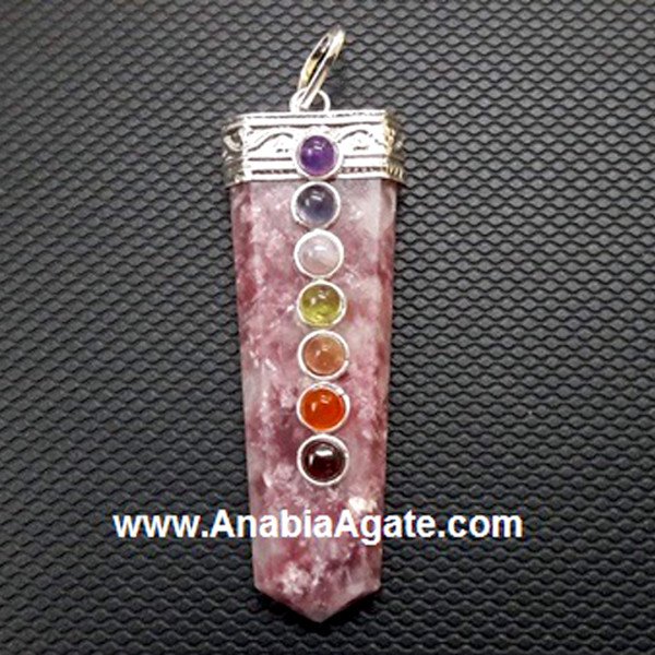 Lepidolite Chakra Flat Stick Pendant - Balancing Energy and Harmony