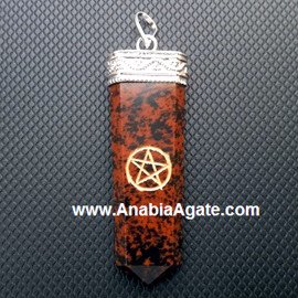 Mahogany Obsidian Engraved Star Flat Stick Pendant - Unique Natural Stone Jewelry
