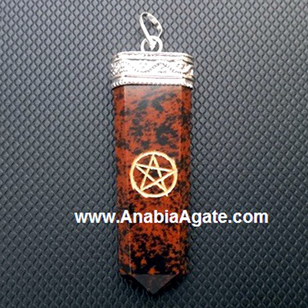 Mahogany Obsidian Engraved Star Flat Stick Pendant - Unique Natural Stone Jewelry