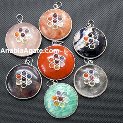 Mix Gemstone Chakra Disc Pendant with Chakra Cabochons - Balance Your Energies