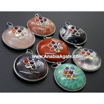 Mix Gemstone Chakra Disc Pendant with Chakra Cabochons - Balance Your Energies