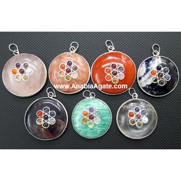 Mix Gemstone Chakra Disc Pendant with Chakra Cabochons - Balance Your Energies