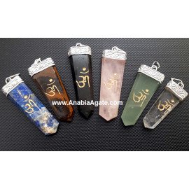 Mix Gemstone Flat Stick Engraved OM Pendant - Spiritual Healing Jewelry
