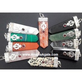Mix Gemstone Flat Stick Pendants with Metal and Garnet | Unique Handcrafted Jewelry
