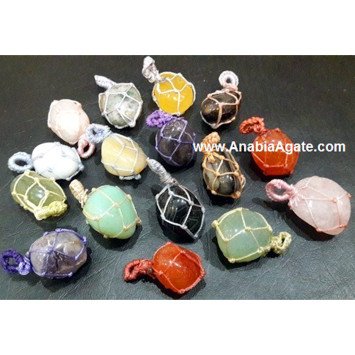 Mix Gemstone Netted Tumble Pendants With Cord