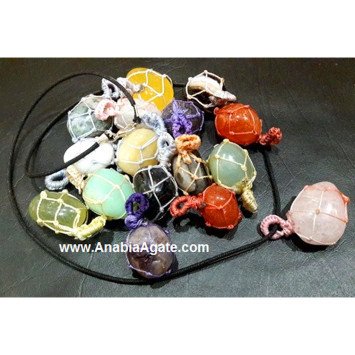 Mix Gemstone Netted Tumble Pendants With Cord