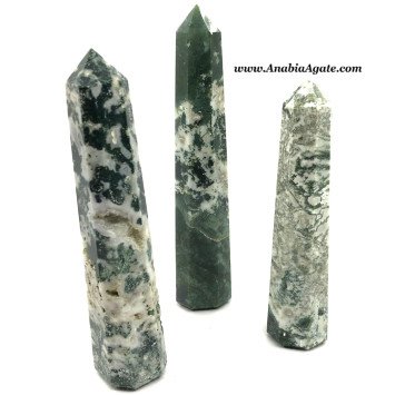 Moss Agate Crystal Obelisk - Natural Healing Gemstone for Home Decor