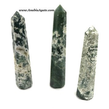 Moss Agate Crystal Obelisk - Natural Healing Gemstone for Home Decor