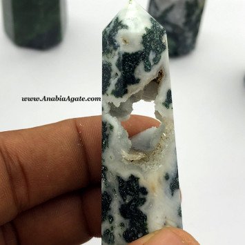 Moss Agate Crystal Obelisk - Natural Healing Gemstone for Home Decor