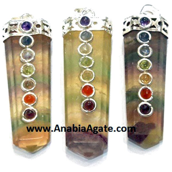 Multi Fluorite Chakra Flat Stick Pendants - Healing Crystal Jewelry