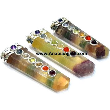 Multi Fluorite Chakra Flat Stick Pendants - Healing Crystal Jewelry