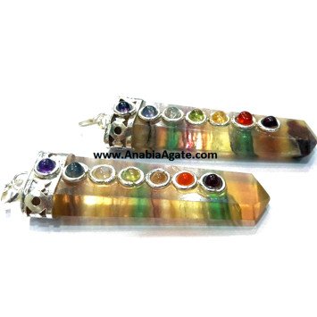Multi Fluorite Chakra Flat Stick Pendants - Healing Crystal Jewelry