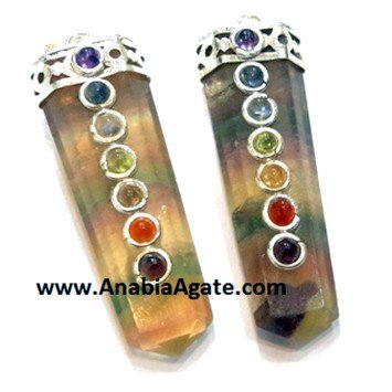 Multi Fluorite Chakra Flat Stick Pendants - Healing Crystal Jewelry