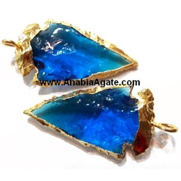 1 Inch Dark Blue Color Electroplated Glass Arrowhead Pendants